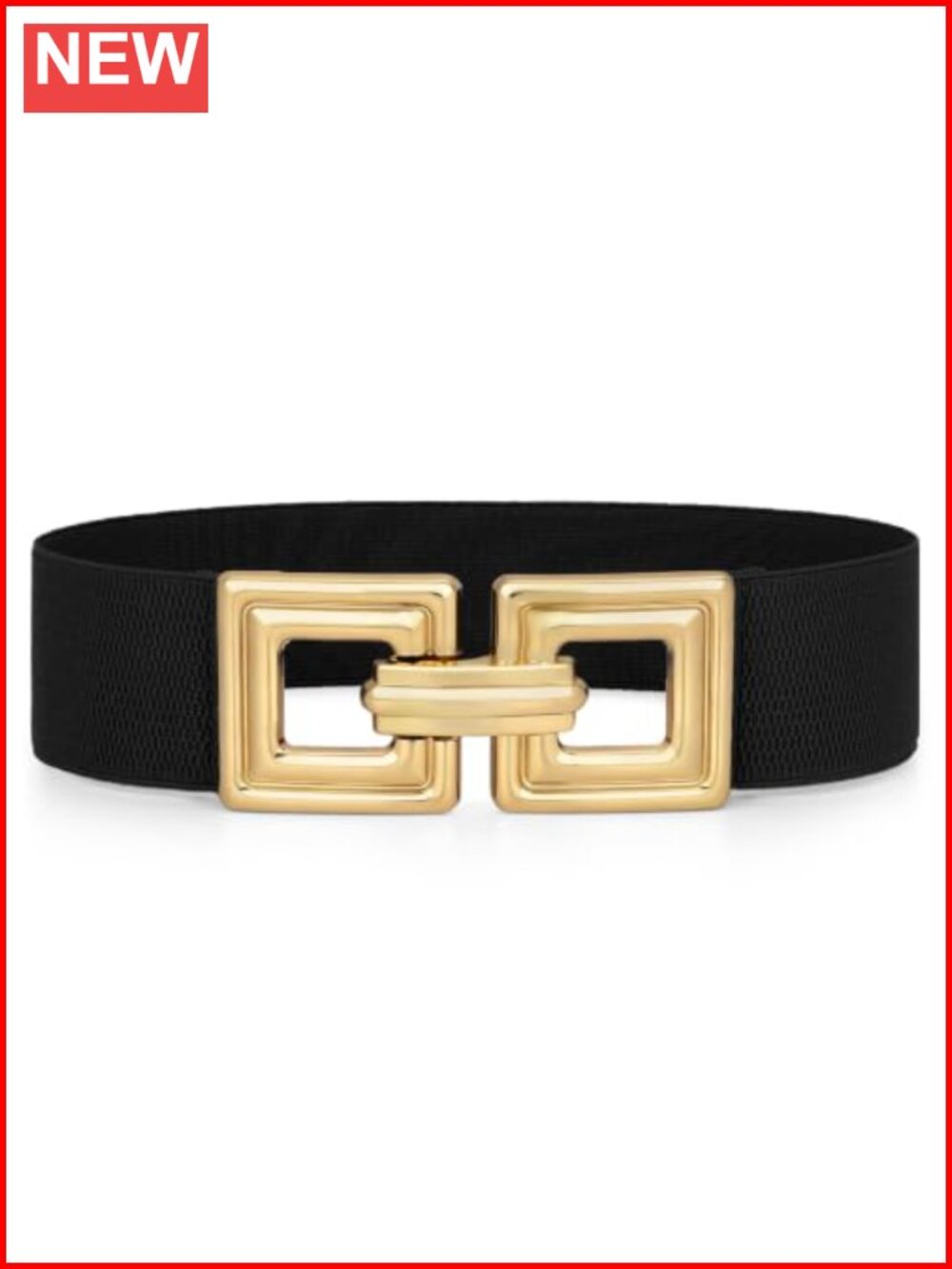 Women Wide Elastic Waist Belt Square Gold Buckle Stretchy Waistband